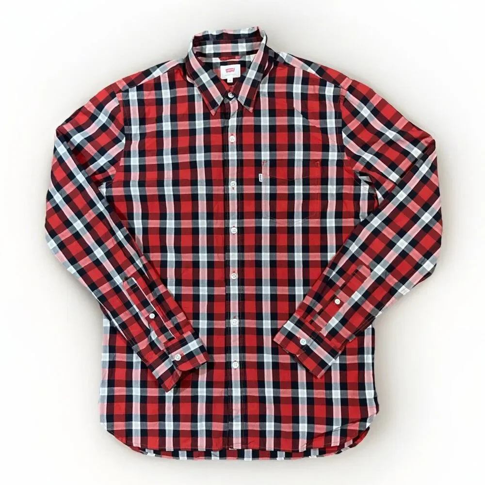 Levis Classic Red Black Checked Long Sleeve Shirt Size M